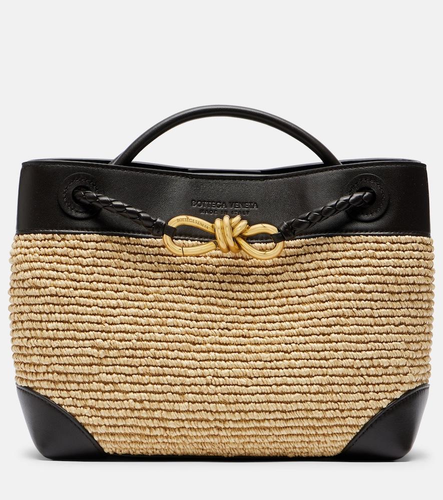 bottega veneta andiamo small leather and raffia top-handle bag