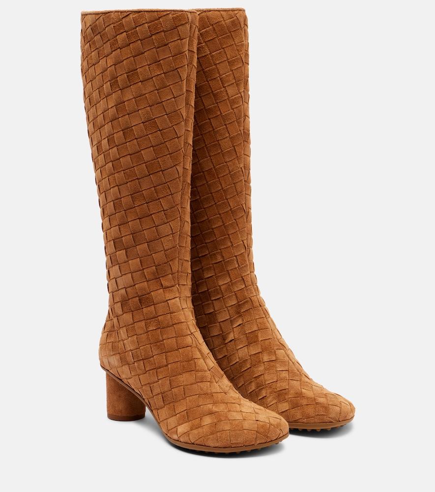 bottega veneta atomic intrecciato suede knee-high boots