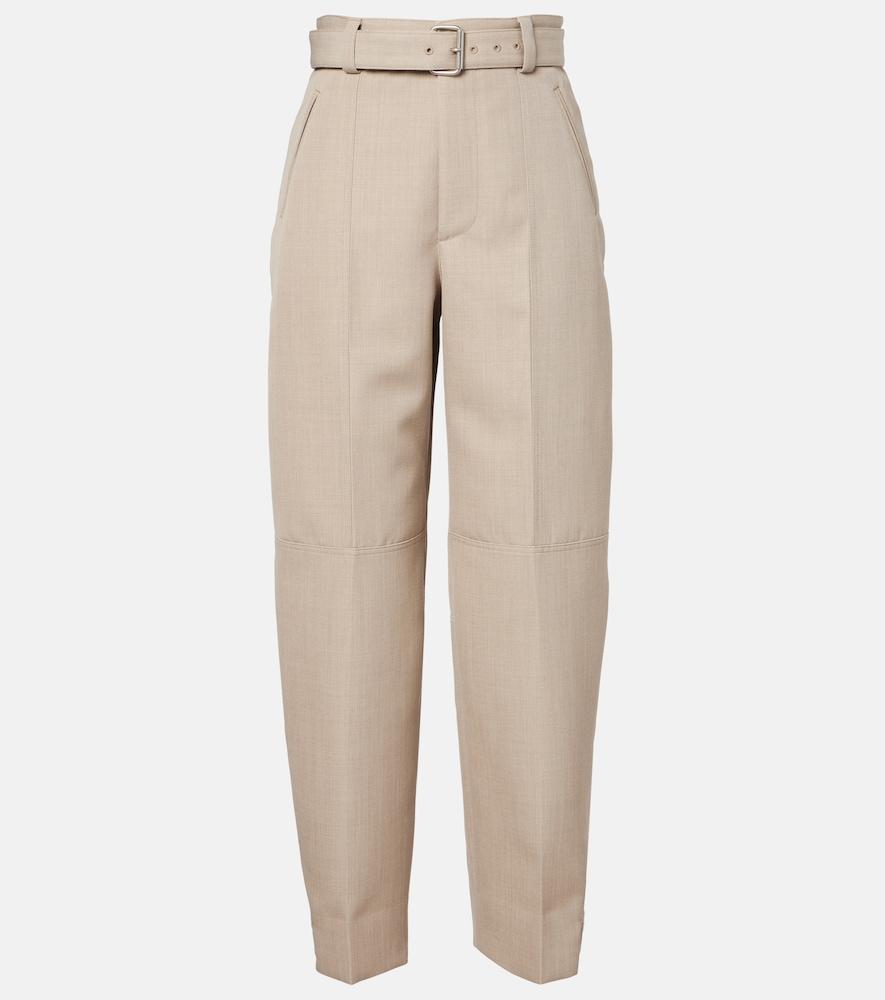 bottega veneta belted high-rise wool straight pants