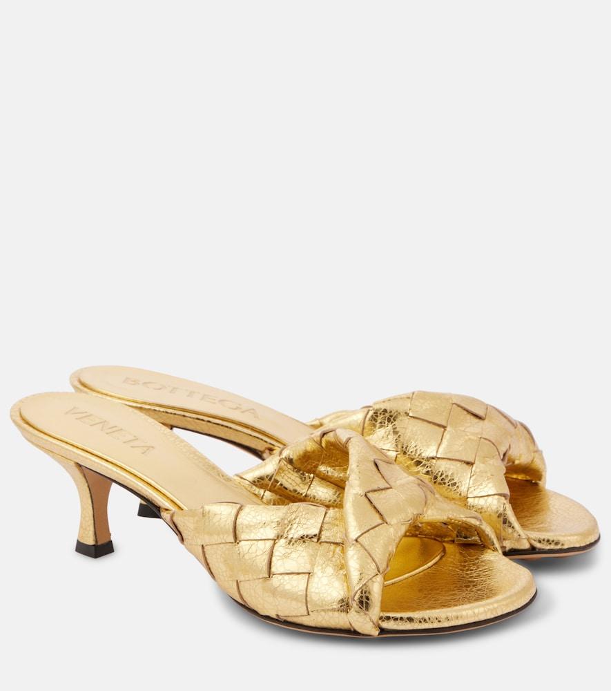 bottega veneta blink intrecciato 50 metallic leather mules