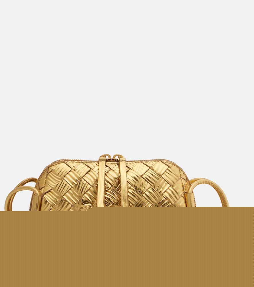 bottega veneta concert intrecciato metallic leather pouch