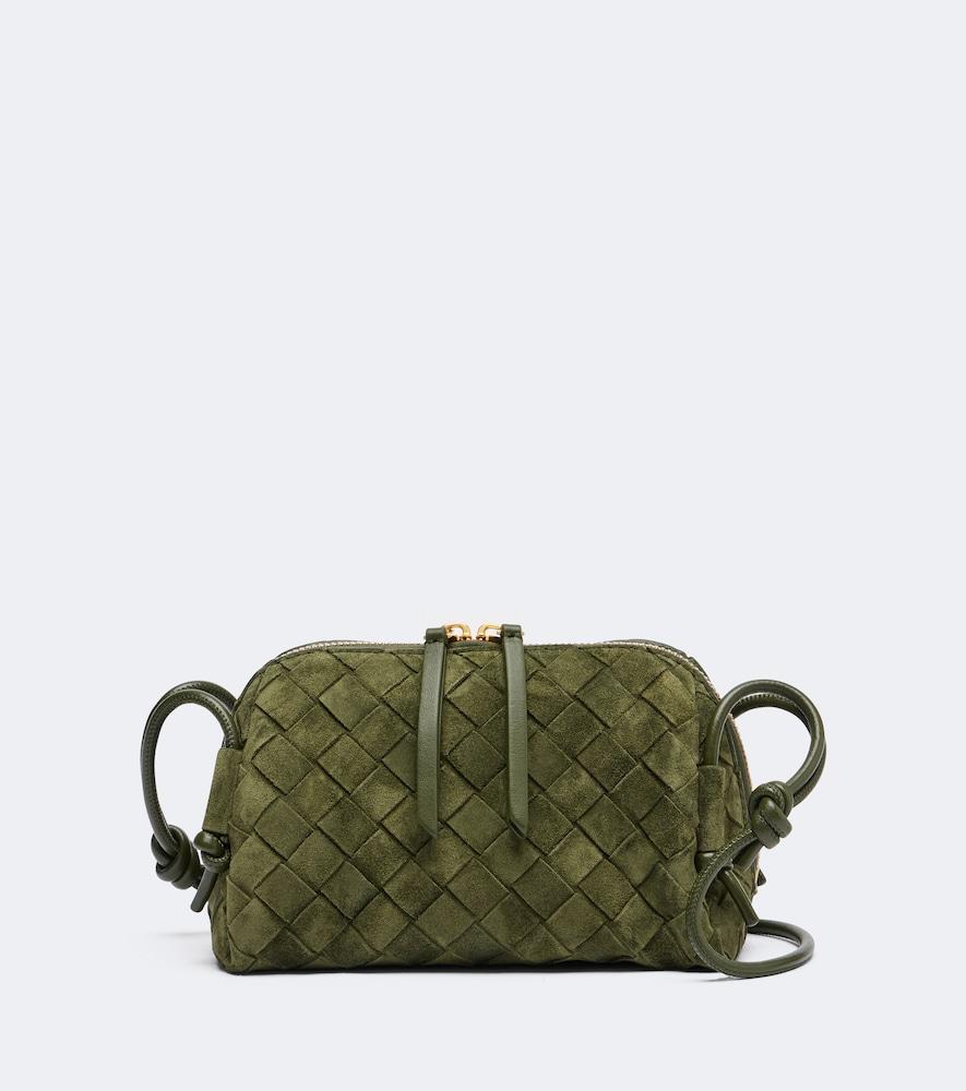 bottega veneta concert intrecciato mini suede crossbody bag