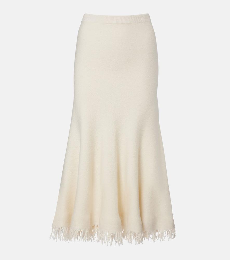 bottega veneta fringed wool midi skirt