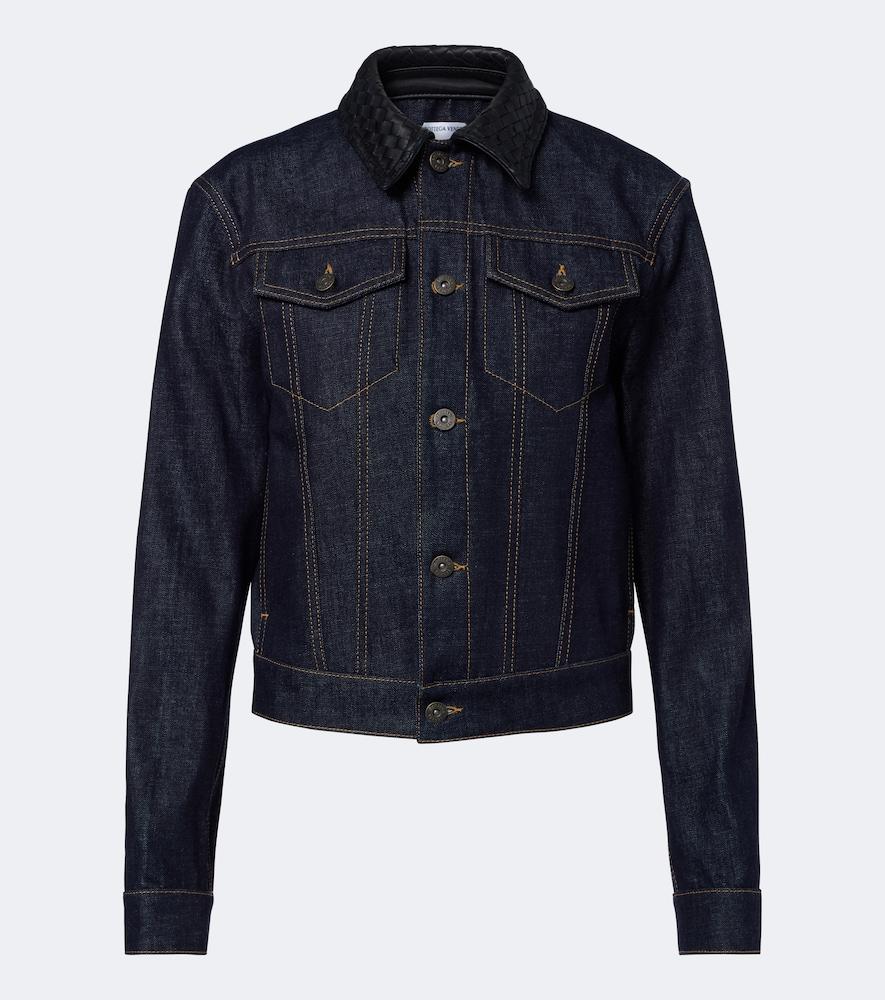 bottega veneta intrecciato leather-trimmed denim jacket