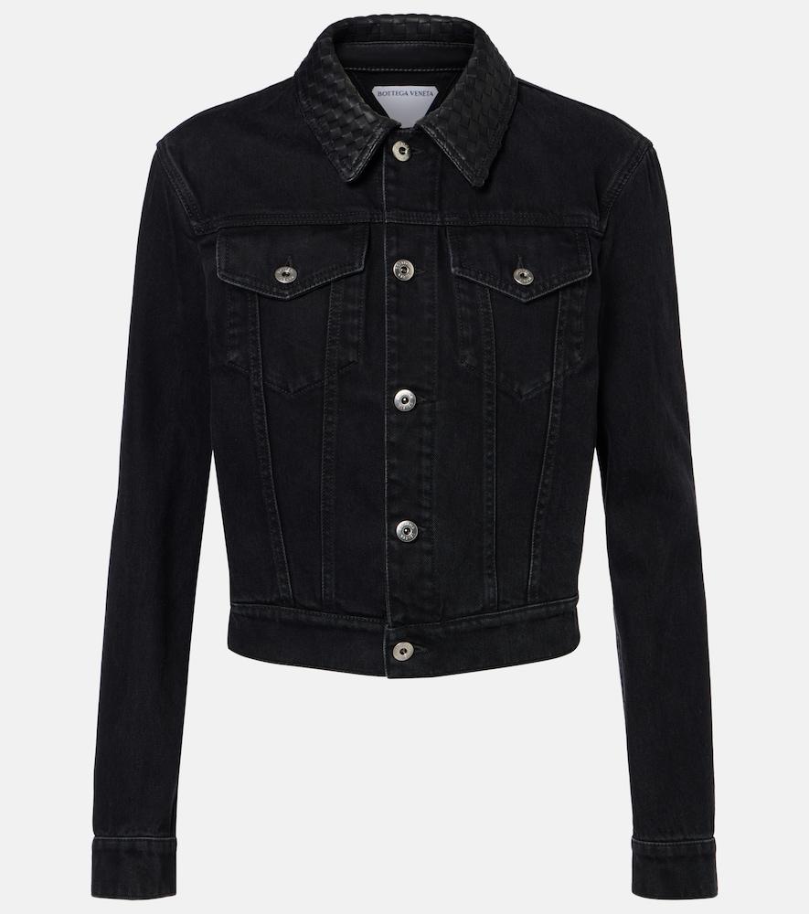 bottega veneta intrecciato leather-trimmed denim jacket