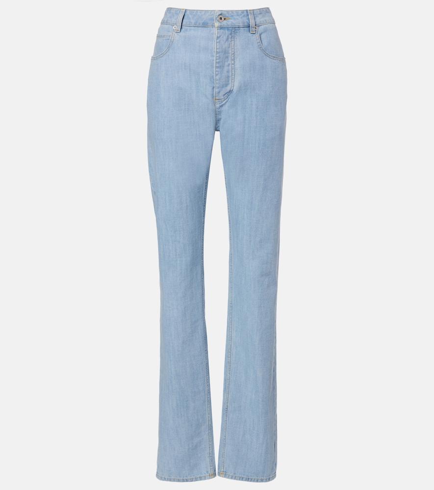 bottega veneta intrecciato leather-trimmed straight jeans