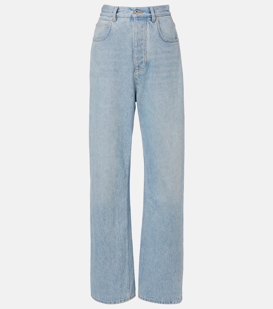 bottega veneta intrecciato leather-trimmed wide-leg jeans