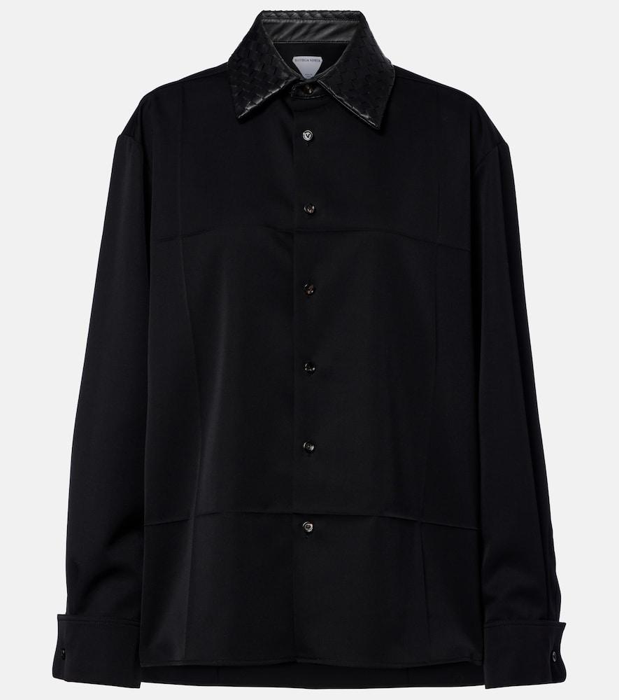 bottega veneta intrecciato leather-trimmed wool shirt