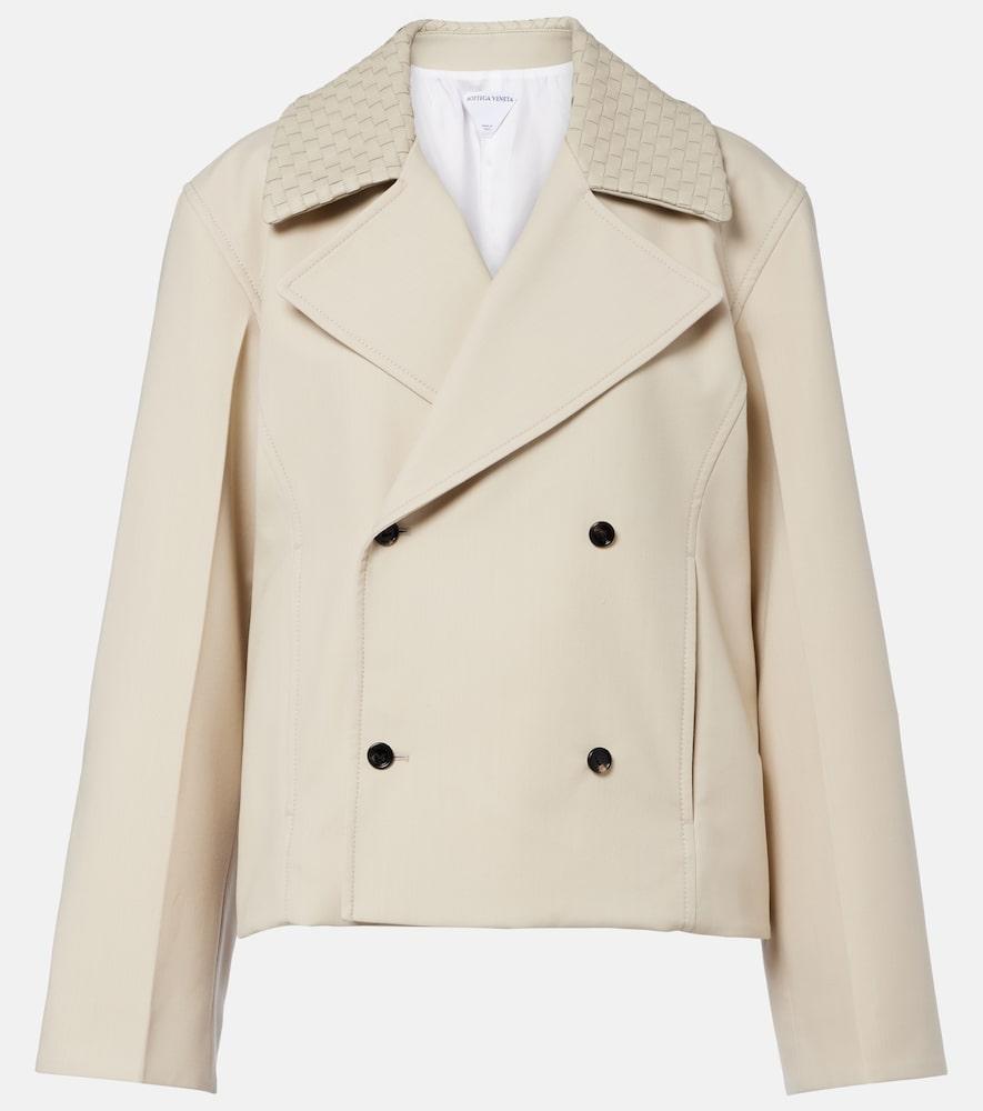 bottega veneta intrecciato striped wool and cotton peacoat