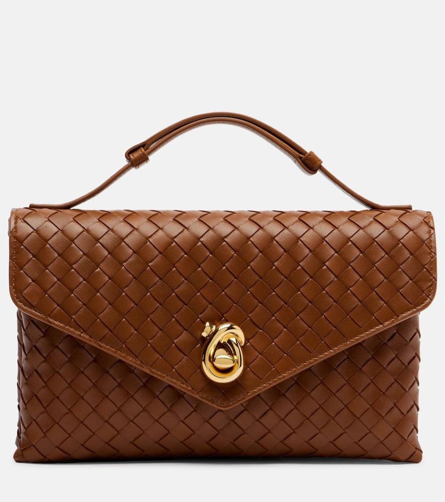 bottega veneta knot lock intrecciato leather top-handle bag