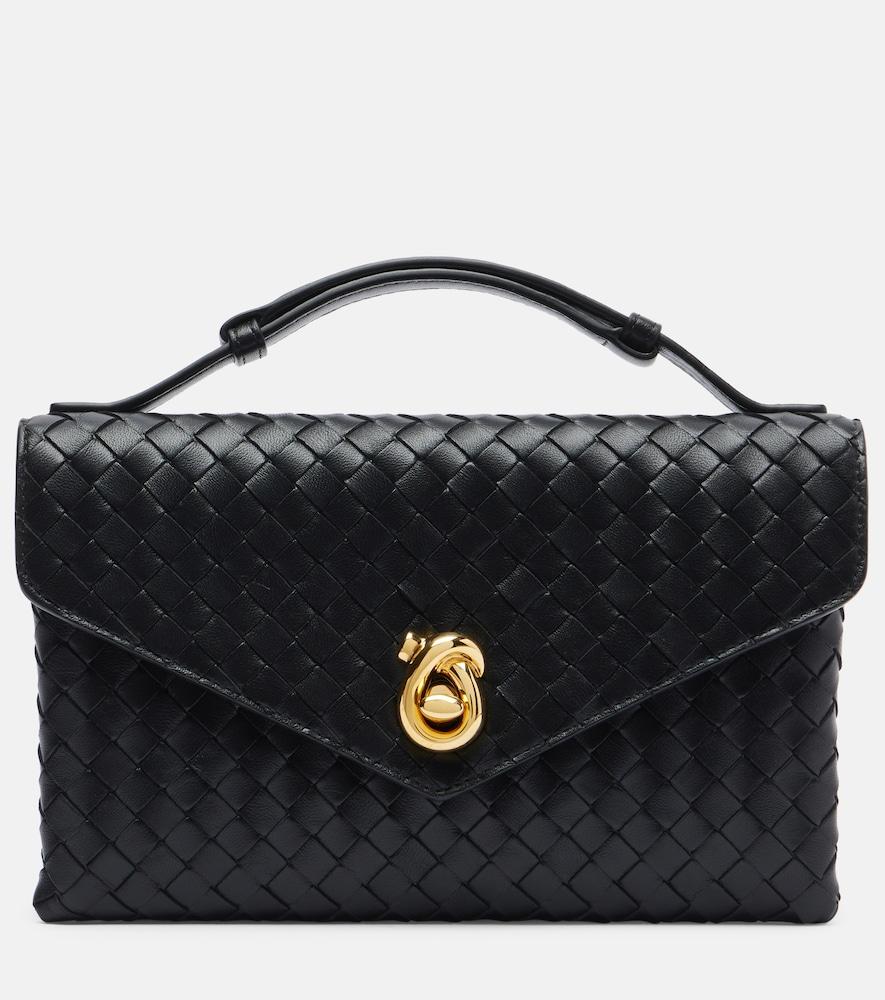 bottega veneta knot lock intrecciato leather top-handle bag