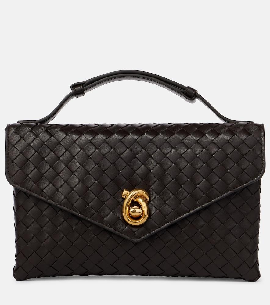 bottega veneta knot lock intrecciato leather top-handle bag