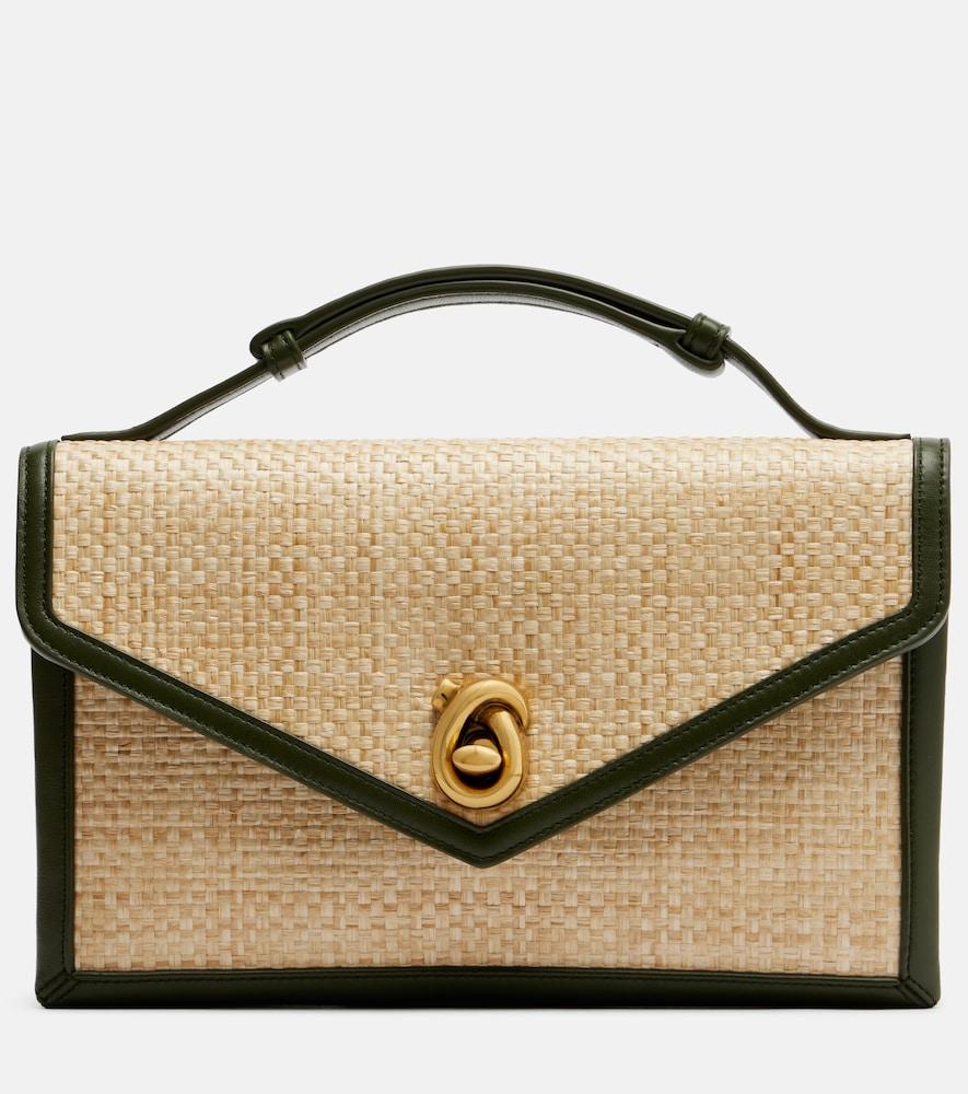 bottega veneta knot lock medium raffia top-handle bag