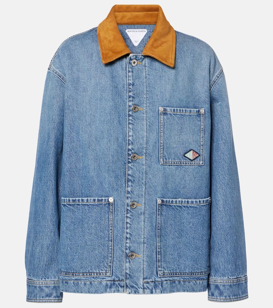 bottega veneta padded suede-trimmed denim jacket