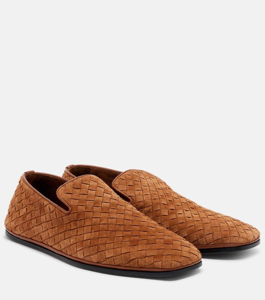 bottega veneta palazzo intrecciato suede loafers