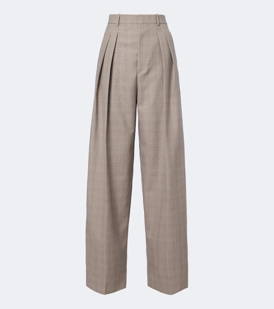 bottega veneta prince of wales check wool wide-leg pants