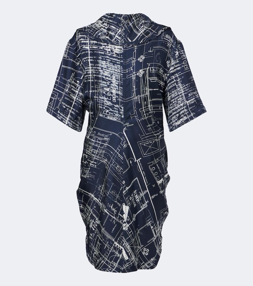 bottega veneta printed silk twill midi dress