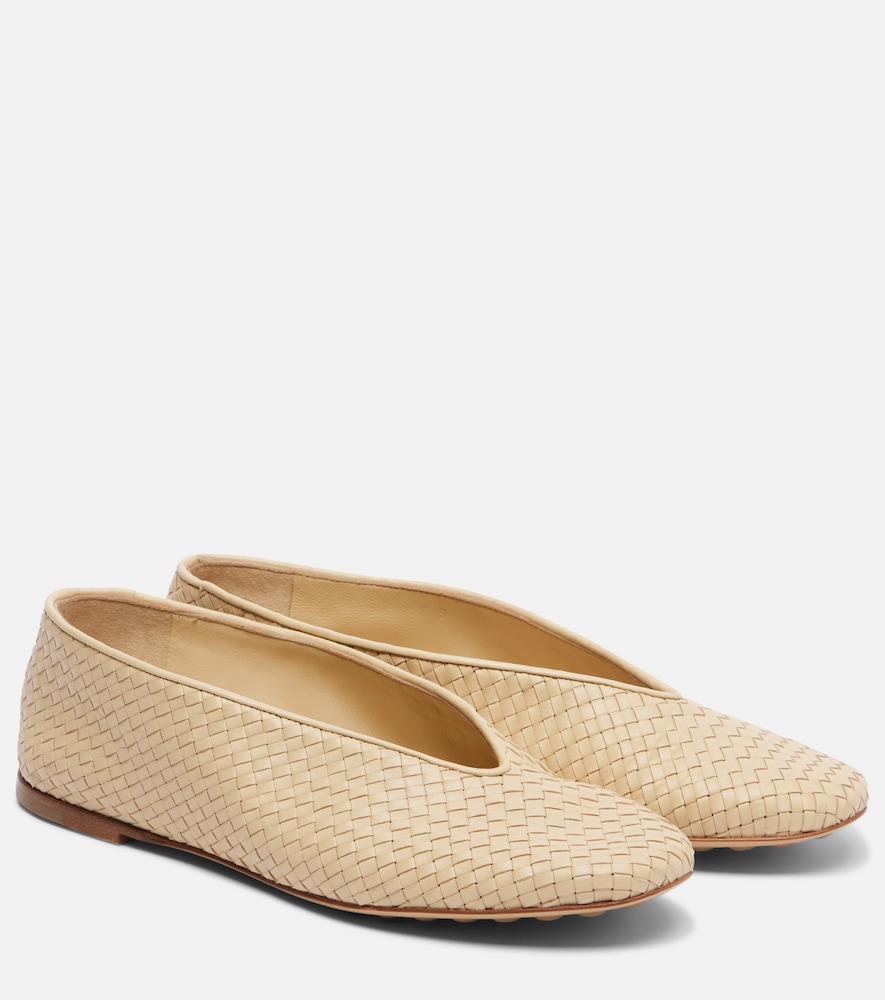 bottega veneta rosa intrecciato leather ballet flats