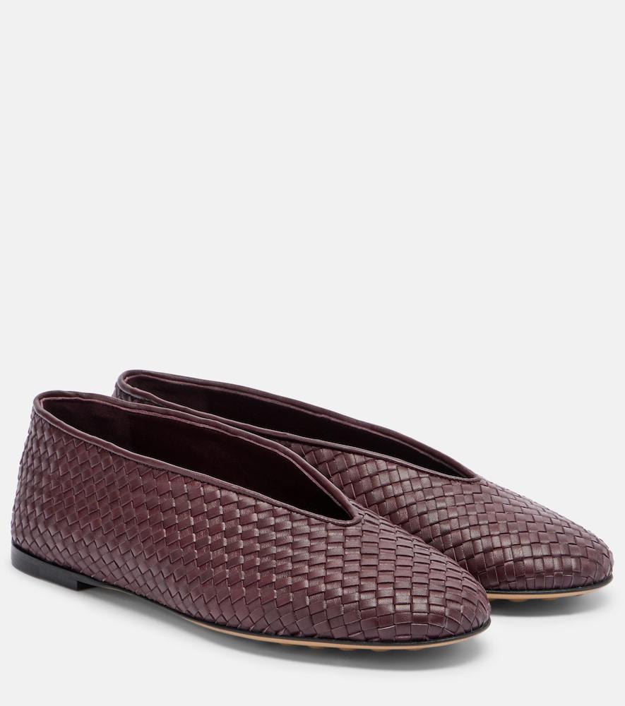 bottega veneta rosa intrecciato leather ballet flats