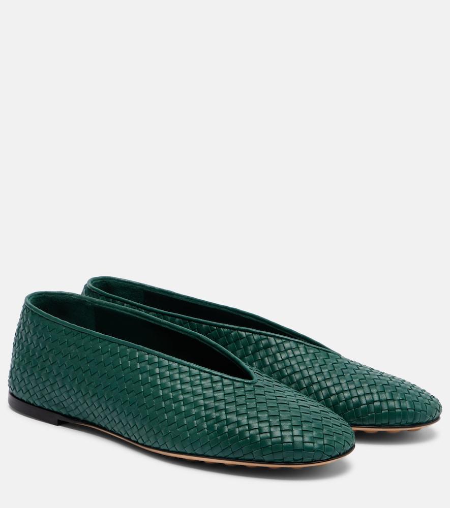 bottega veneta rosa intrecciato leather ballet flats