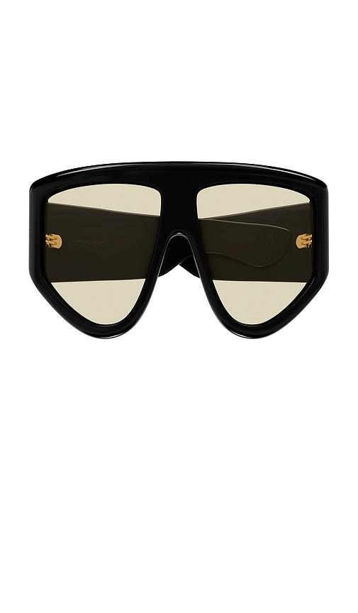 bottega veneta shield sunglasses in black.