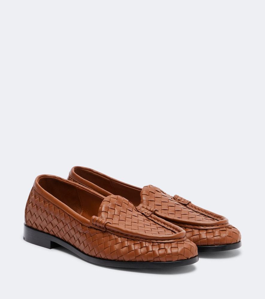 bottega veneta silenzio intrecciato leather loafers