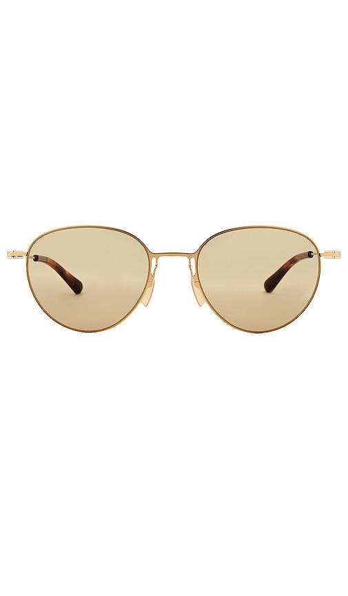 bottega veneta thin triangle round sunglasses in metallic gold.