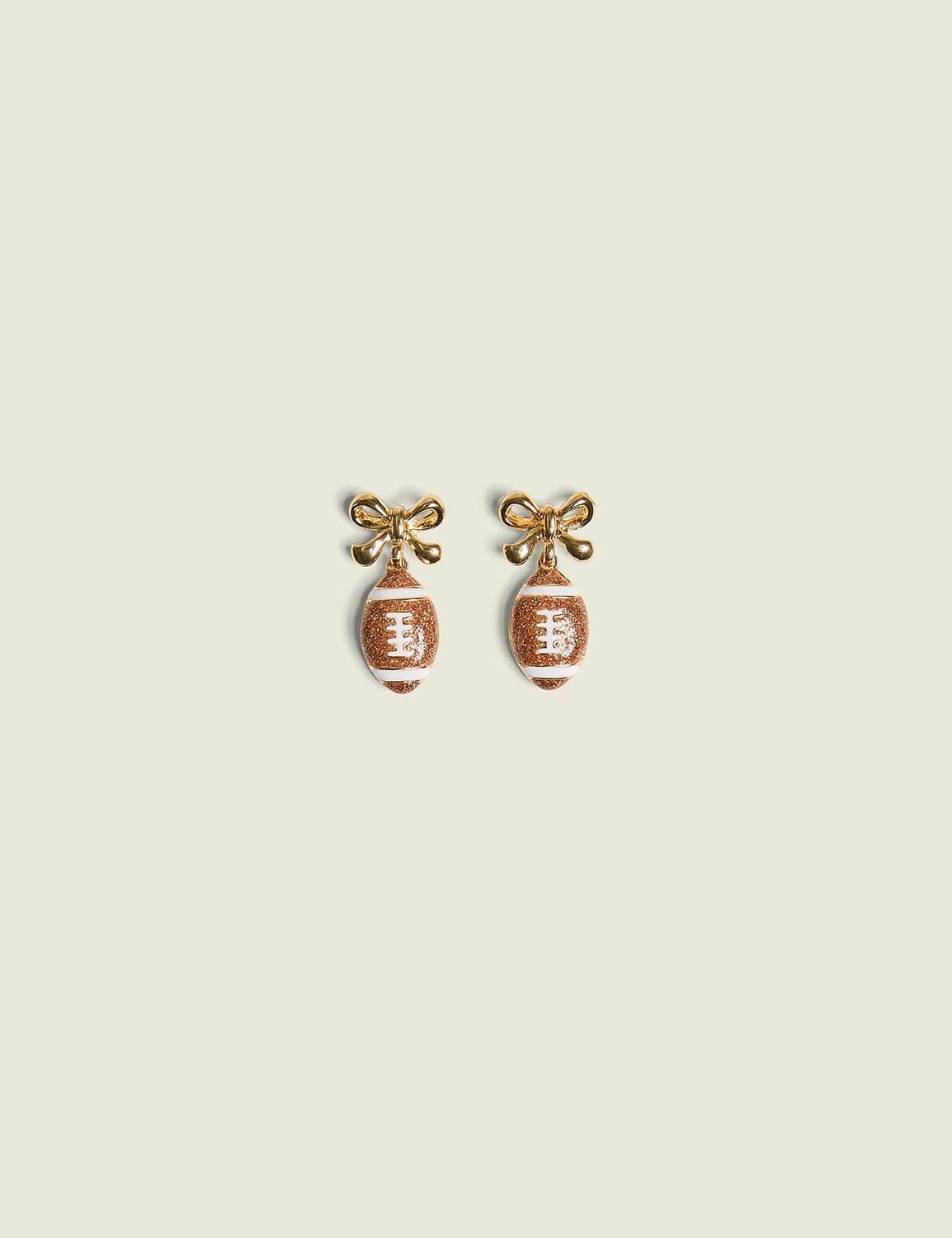 bow & football drop earrings