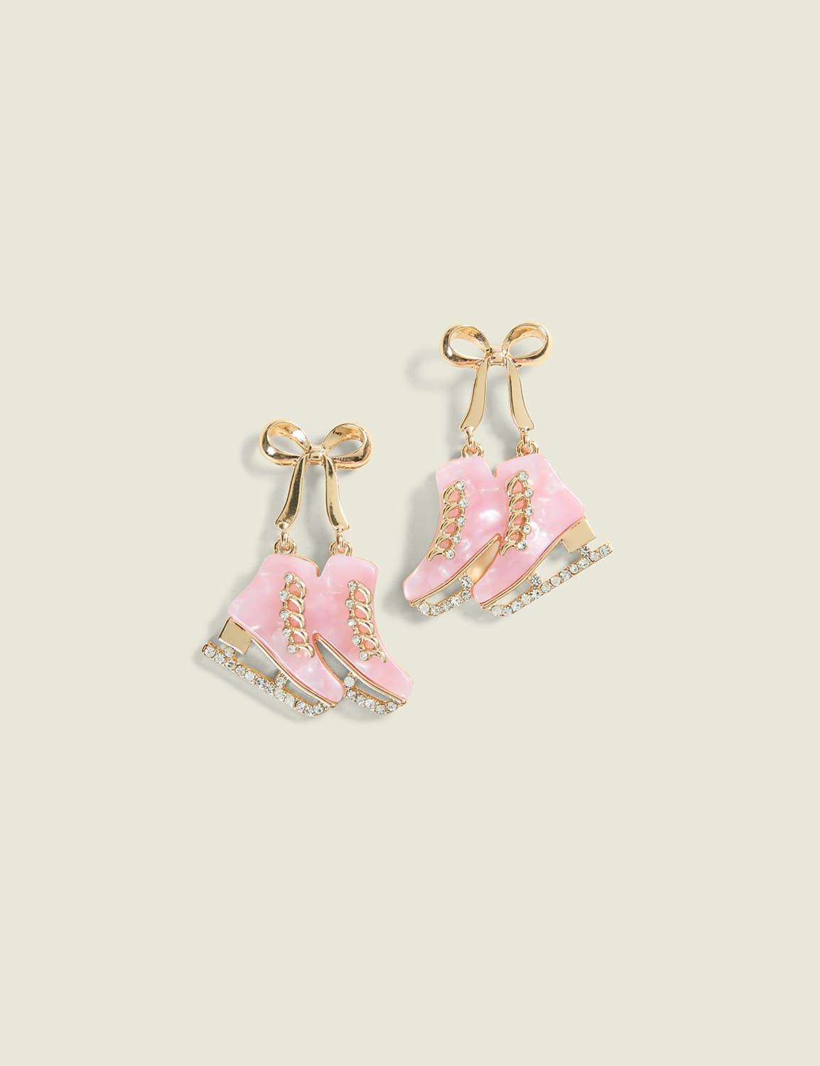 bow ice skate drop earrings
