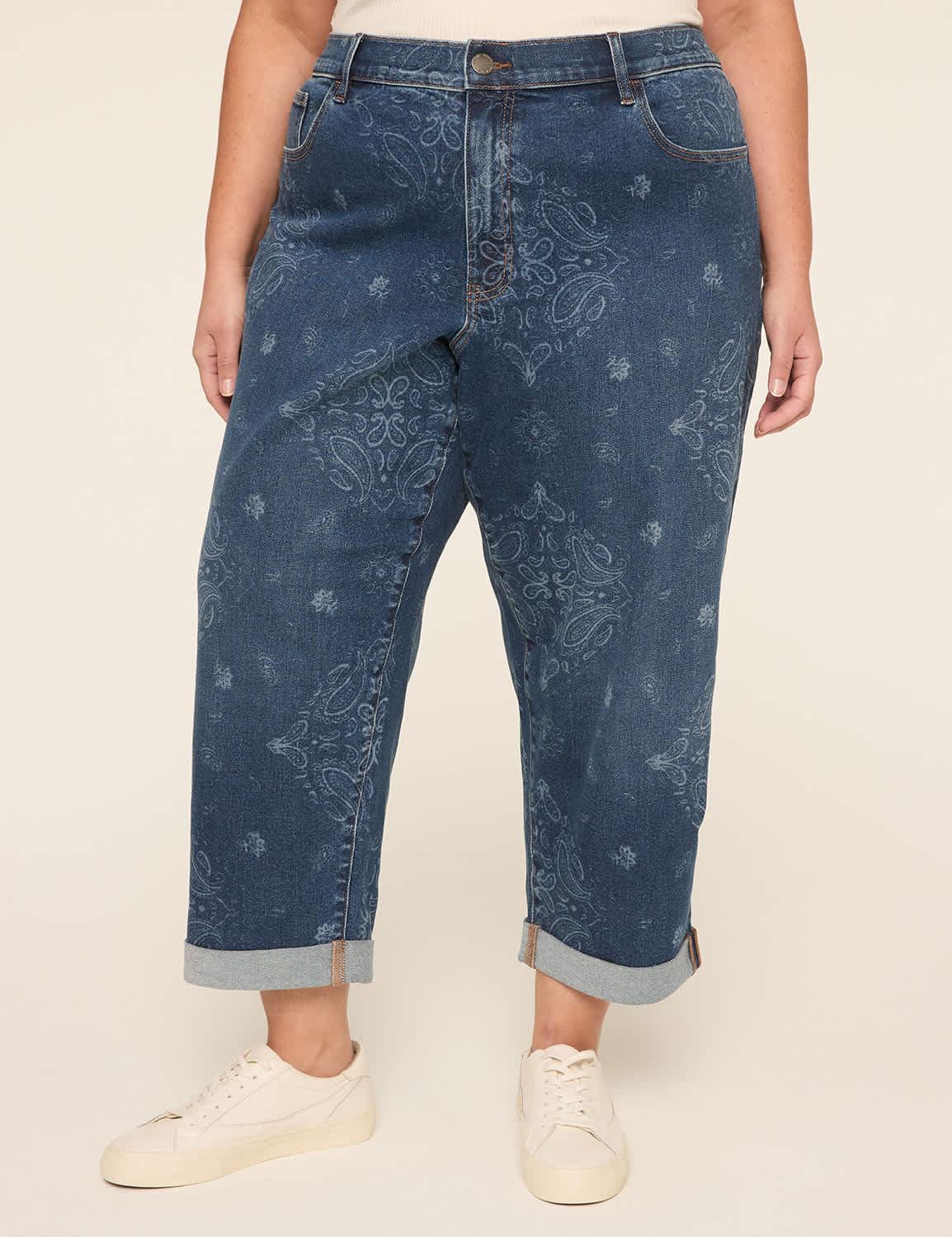 boyfriend fit bandana print capri jean