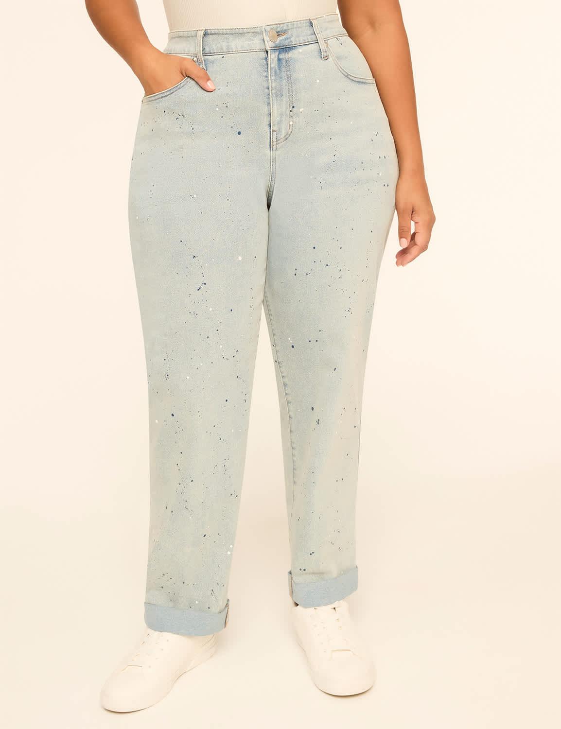 boyfriend fit paint splatter jean