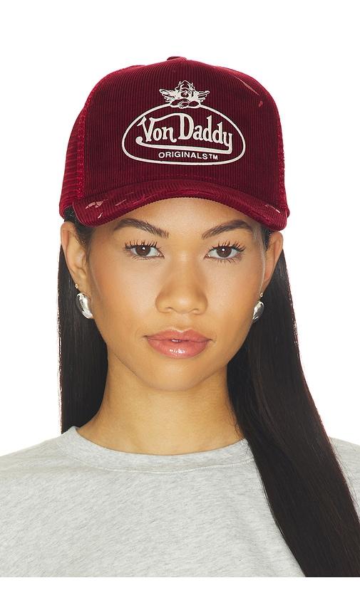 boys lie x von dutch trucker hat in red.