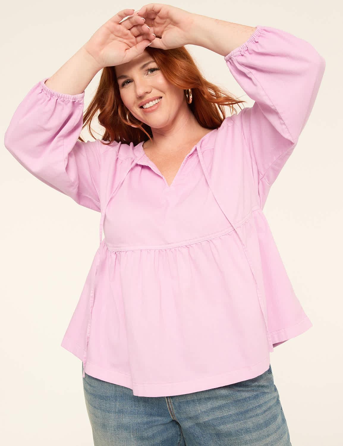 bracelet-sleeve babydoll blouse