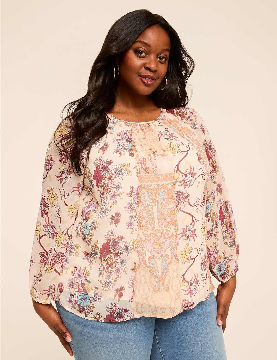 bracelet-sleeve paneled popover blouse