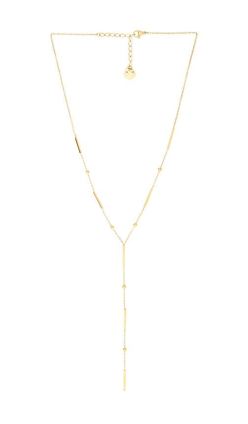 bracha arlo lariat necklace in metallic gold.