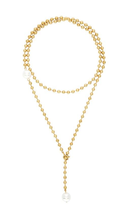 bracha isla lariat necklace in metallic gold.