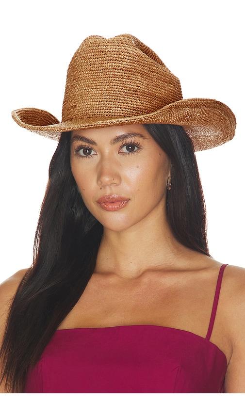brixton odessa straw packable cowboy hat in cognac. - size m/l (also in xs/s)