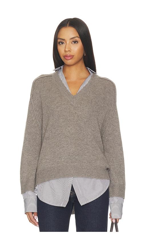 brochu walker v-neck printed layered pullover sweater in grey. - size m (also in s)