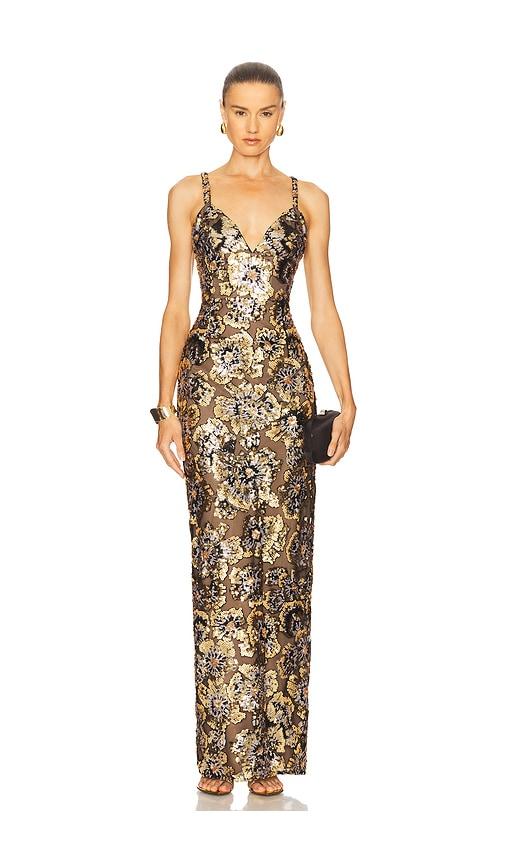 bronx banco allegra sequin gown in metallic gold. - size l (also in xs, s, m)