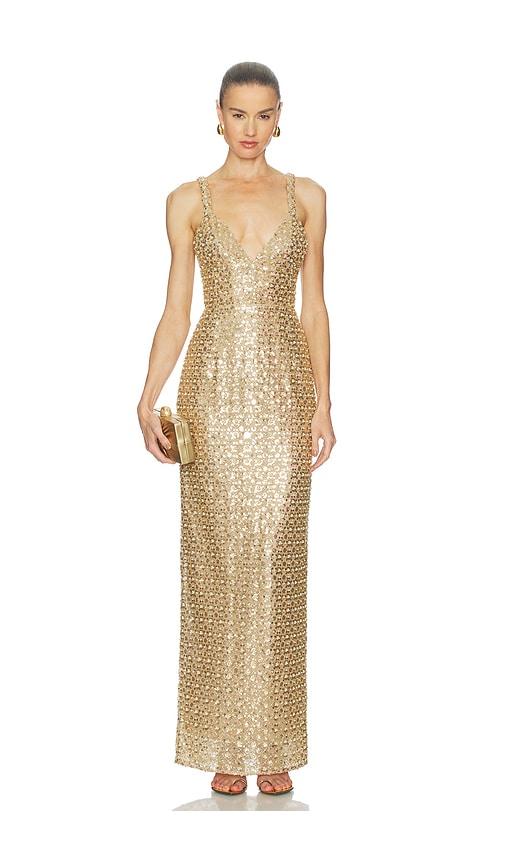 bronx banco allegra sequin maxi dress in metallic gold. - size l (also in xl)