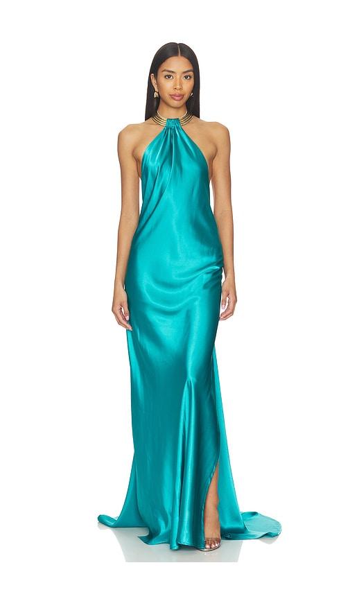 bronx banco amara backless gown in teal. - size m (also in s)
