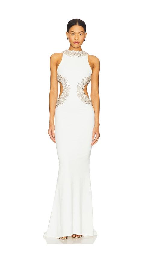 bronx banco camila rhinestone gown in white. - size l (also in m, s, xs)