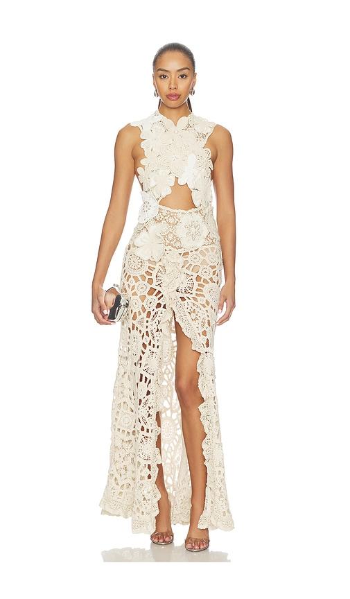bronx banco casablanca crochet naia dress in cream. - size l (also in m, xl)