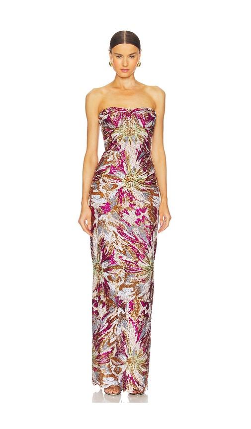 bronx banco dahlia maxi dress in red,brown. - size m (also in xs)