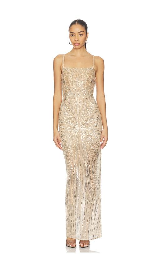 bronx banco dahlia maxi dress with straps in metallic gold. - size s (also in xs, xl)
