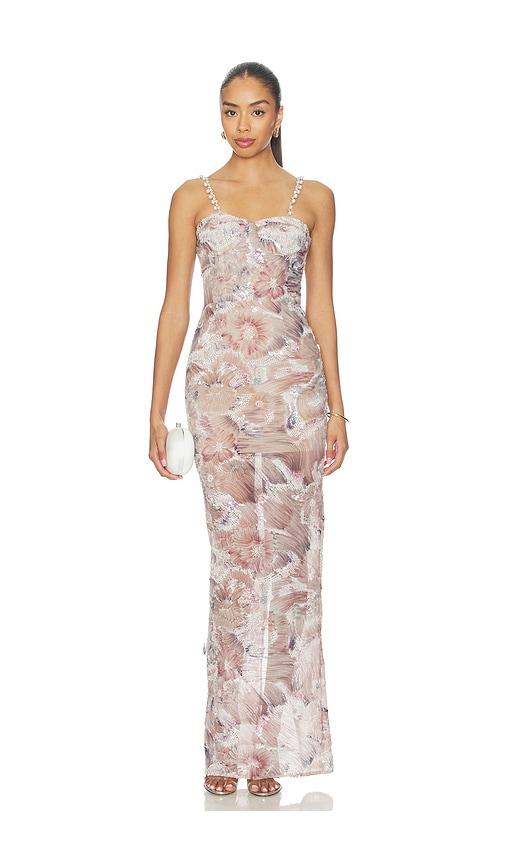 bronx banco eve dahlia maxi dress with straps in blush. - size l (also in xs, s)