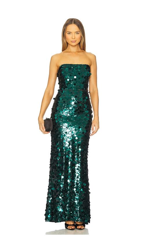 bronx banco farah sequin strapless maxi dress in green. - size m (also in s)