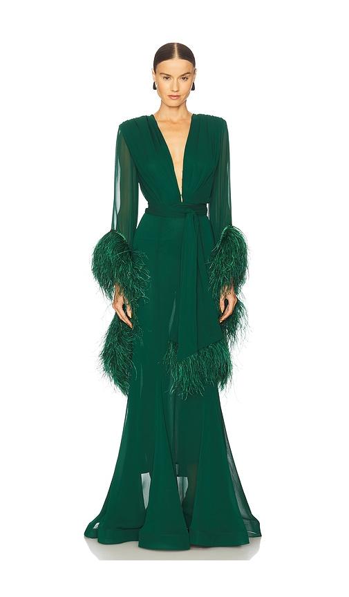 bronx banco geisha v-neck gown in green. - size s (also in xs)