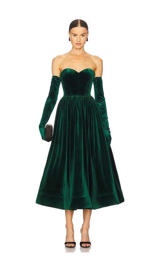bronx banco inara velvet midi dress in dark green. - size m (also in xs)