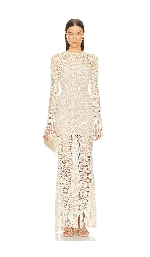 bronx banco maia fringe gown in cream. - size l (also in m, s, xl, xs)